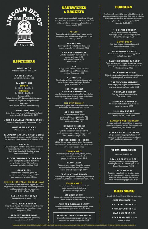 Menu | Lincoln Depot